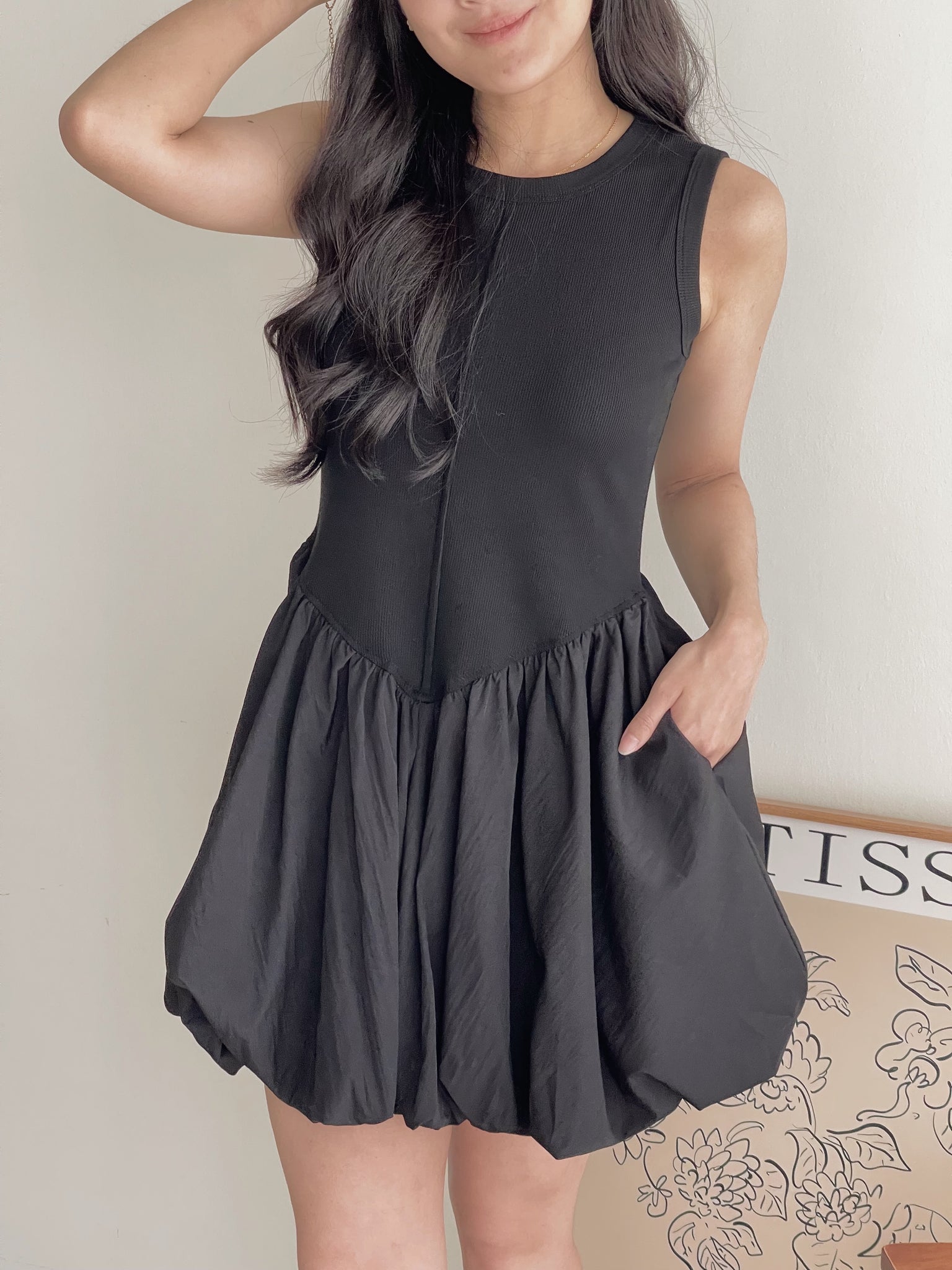 Puff Hem Babydoll Dress / 背心拼接花苞连身裙