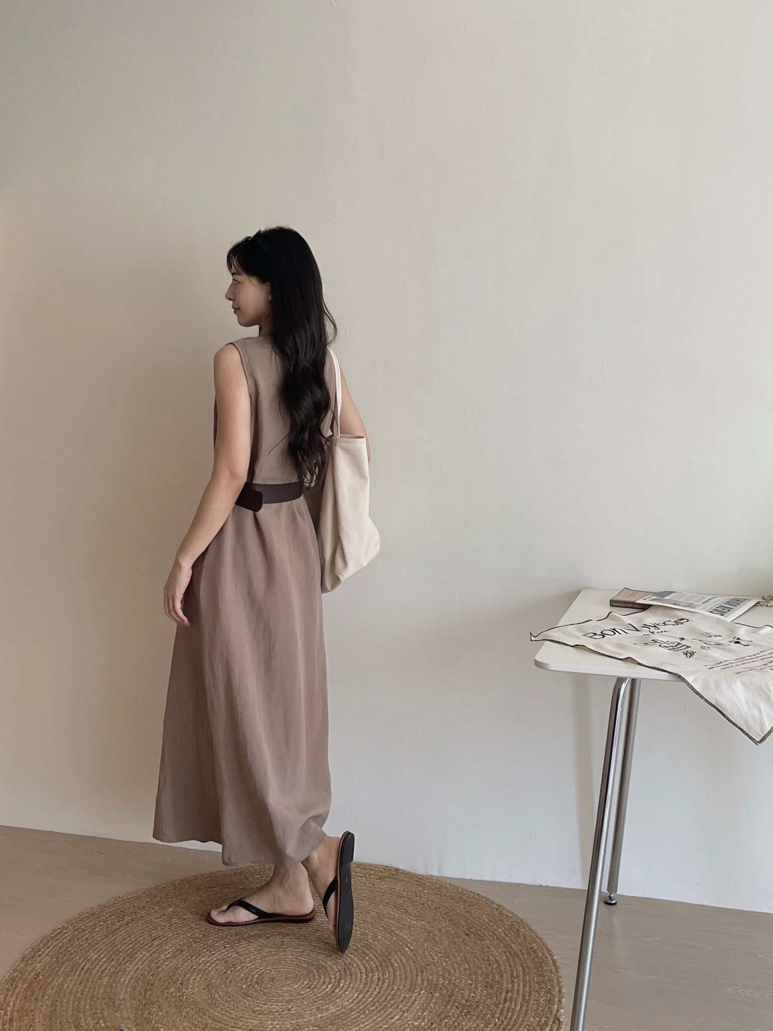 Vintage Belt Maxi Dress / 复古腰带棉麻衬衫长裙