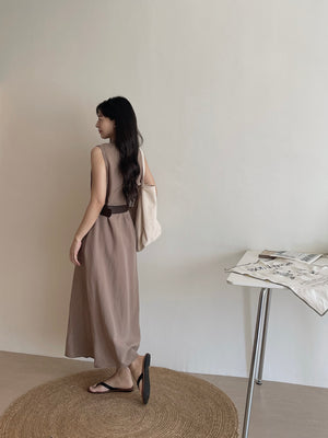 Vintage Belt Maxi Dress / 复古腰带棉麻衬衫长裙