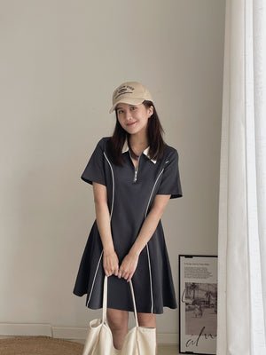 Casual Collar Polo Dress / 学院风线条Polo裙