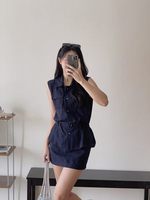 Minimalist Belted Set / 优雅系带无袖衬衫两件套
