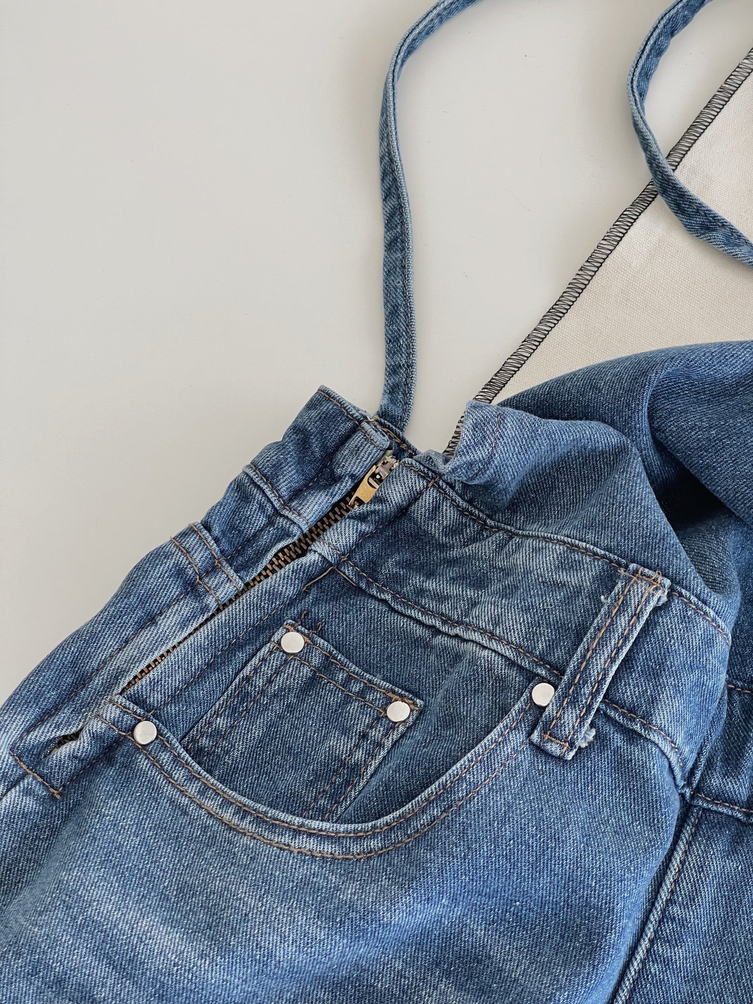 Tie Strap Denim Dungaree / 牛仔系肩带复古背带裤