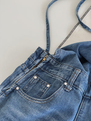 Tie Strap Denim Dungaree / 牛仔系肩带复古背带裤