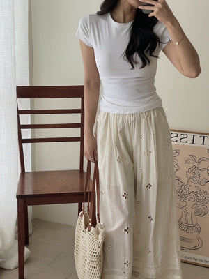 Eyelet Hollow Trousers / 钩花镂空休闲长裤