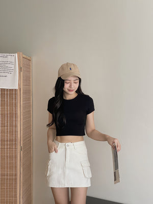 Plain Fit Padding Crop Tee / 纯色修身胸垫短T恤