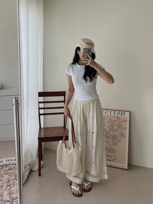 Eyelet Hollow Trousers / 钩花镂空休闲长裤