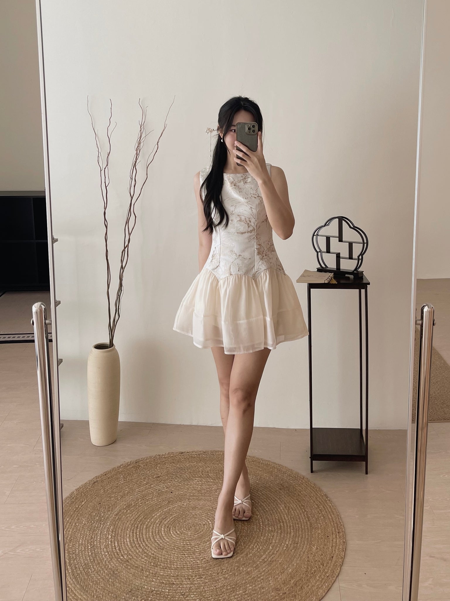 Gilded Mist Jumpsuit Dress / 烟罗织梦-金雾提花薄纱摆连体裤裙