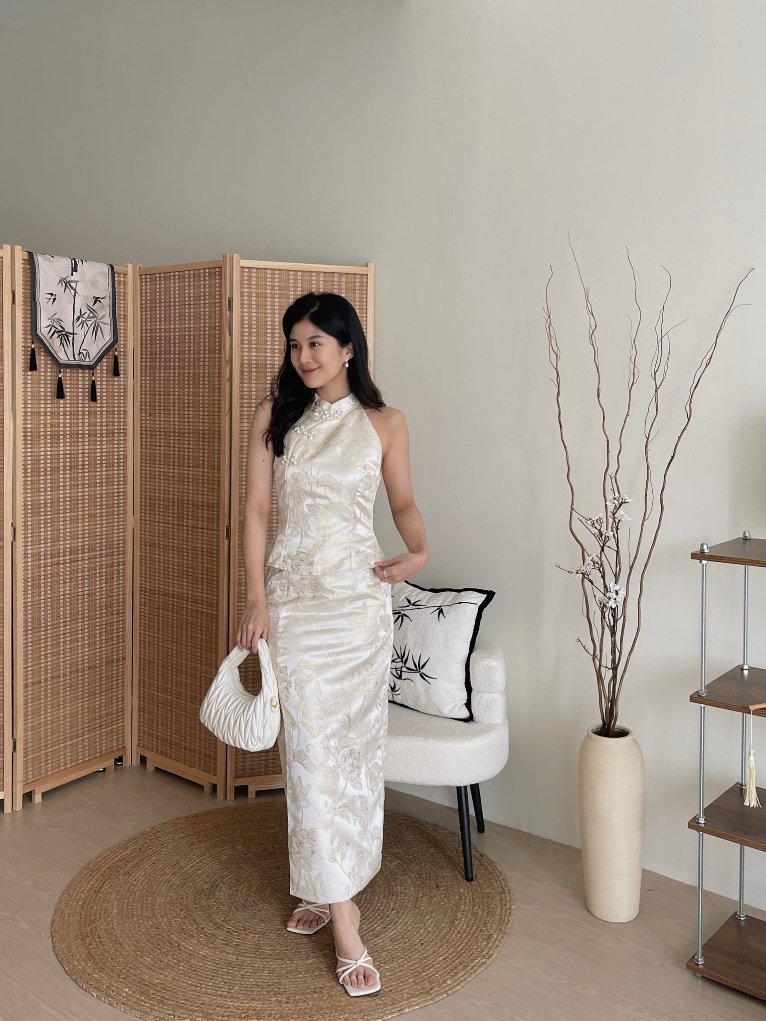 Oriental Bloom Midi Skirt Set / 【香绫花语】金丝古典气质中长裙套装