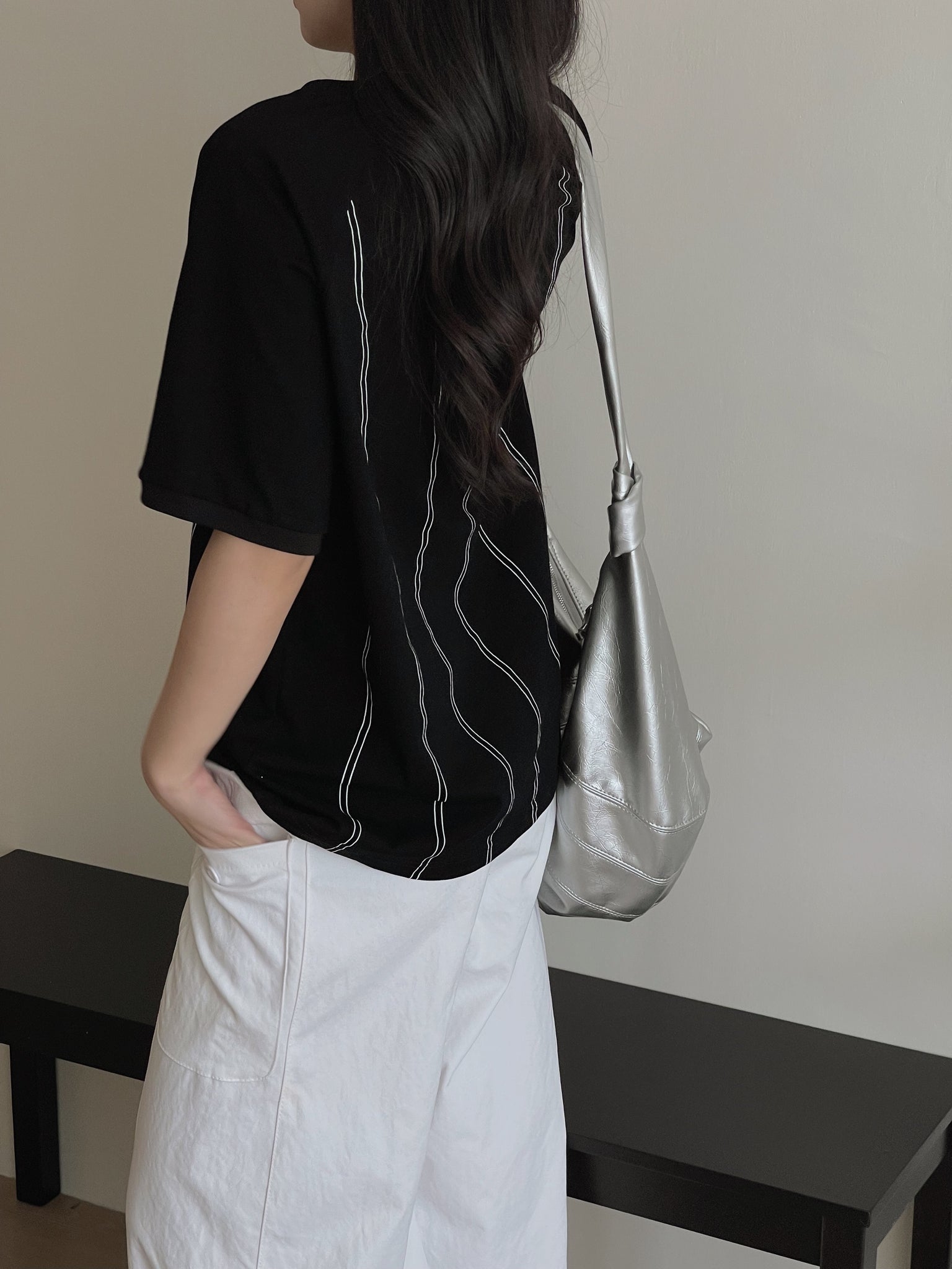 Badge Stripes Oversized Tee / 美式徽章条纹宽松T恤