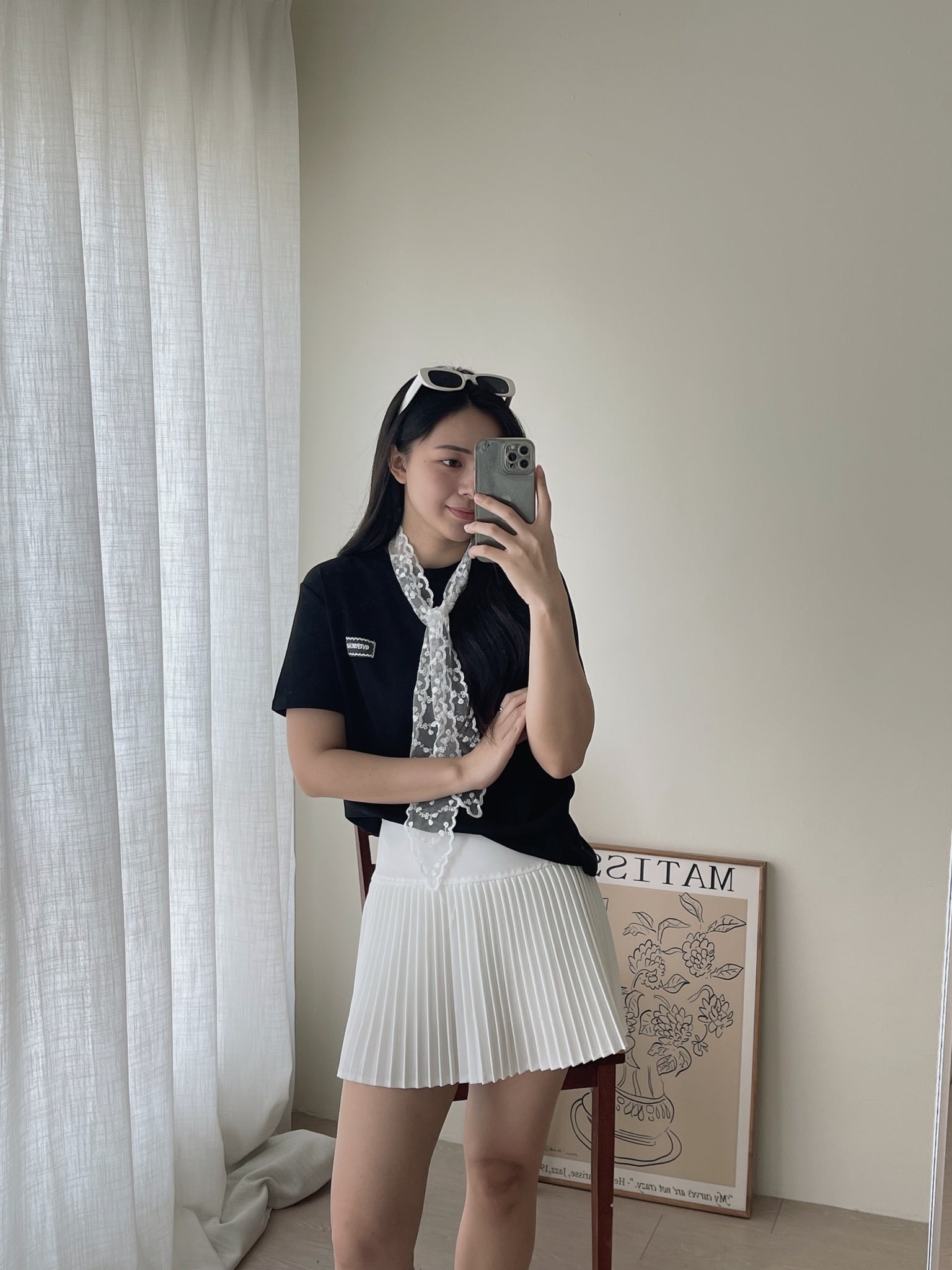 Lace Tie Plain Tee / 蕾丝带简约T恤