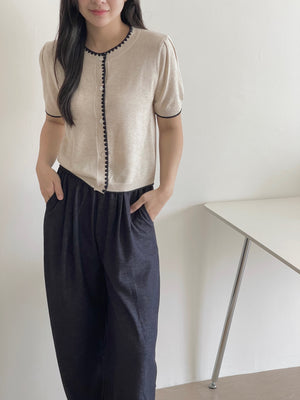 Hem Spliced Lace Pants / 蕾丝拼接花边阔腿裤