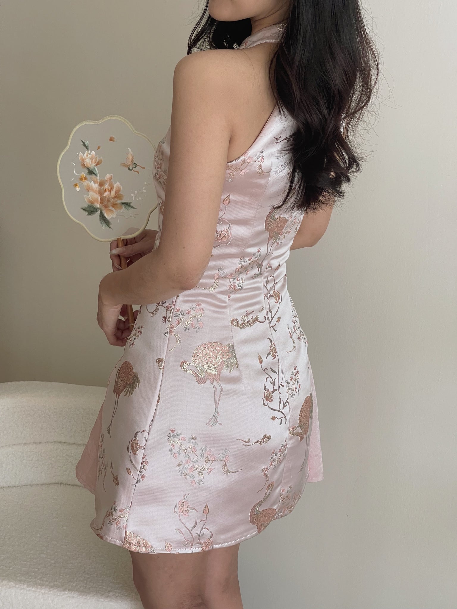 Dreamy Blossom Cheongsam Dress / 绮梦花锦挂脖拼接旗袍裙