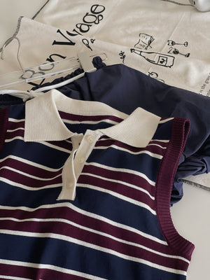 Sweetie Knitted Contrast Set /  甜妹针织撞色条纹套装