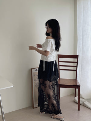 French Embroidered Tulle Skirt / 法式蕾丝刺绣半身裤裙