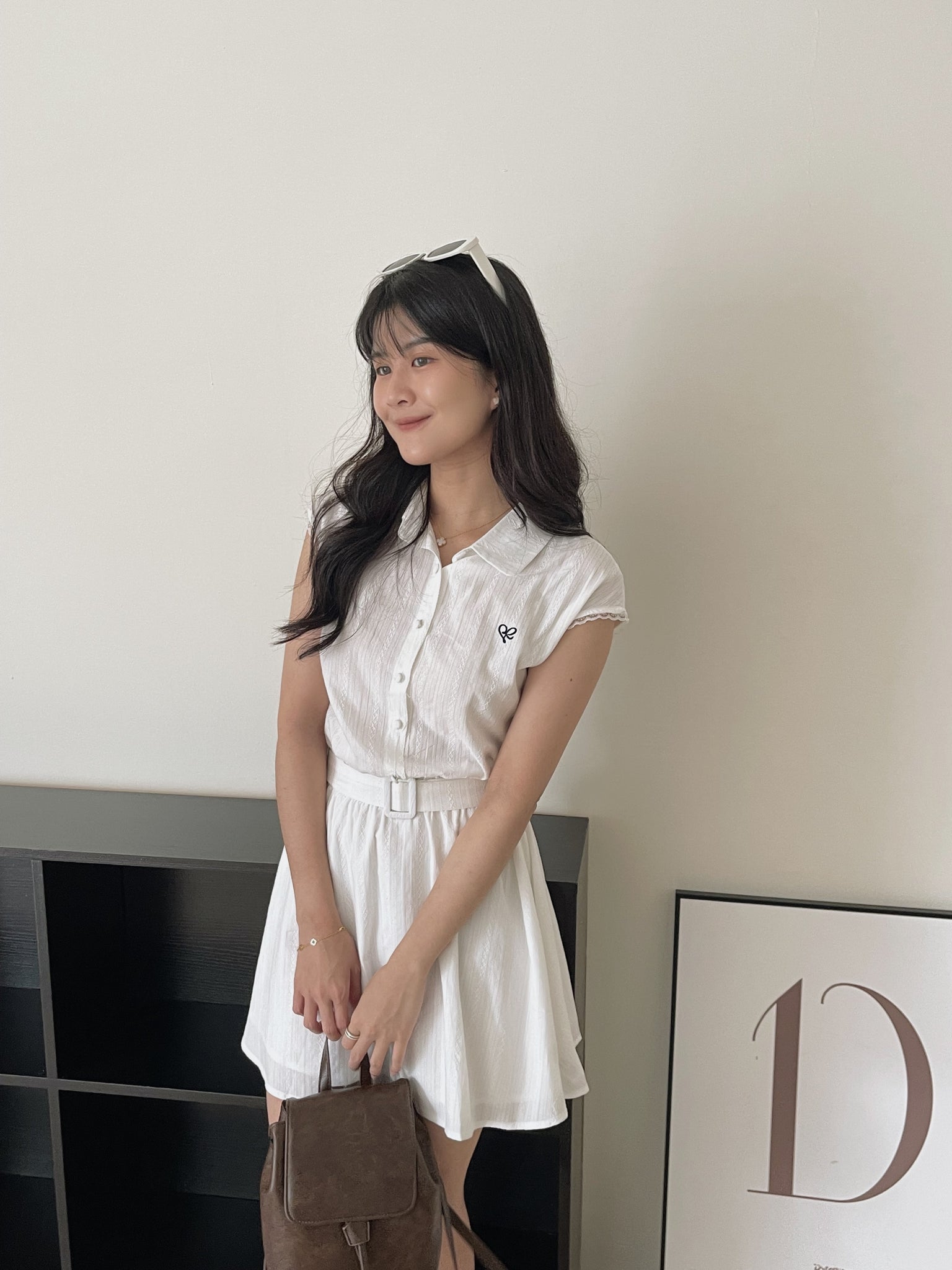Prep Breeze Collar Dress / 刺绣学院风绑带连衣裙