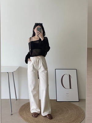 Hollow Wide Shoulder Top / 镂空落肩长袖衫