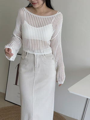 Hollow Wide Shoulder Top / 镂空落肩长袖衫