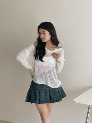 Korean Loose Knitted Sweater / 韩版慵懒镂空针织罩衫