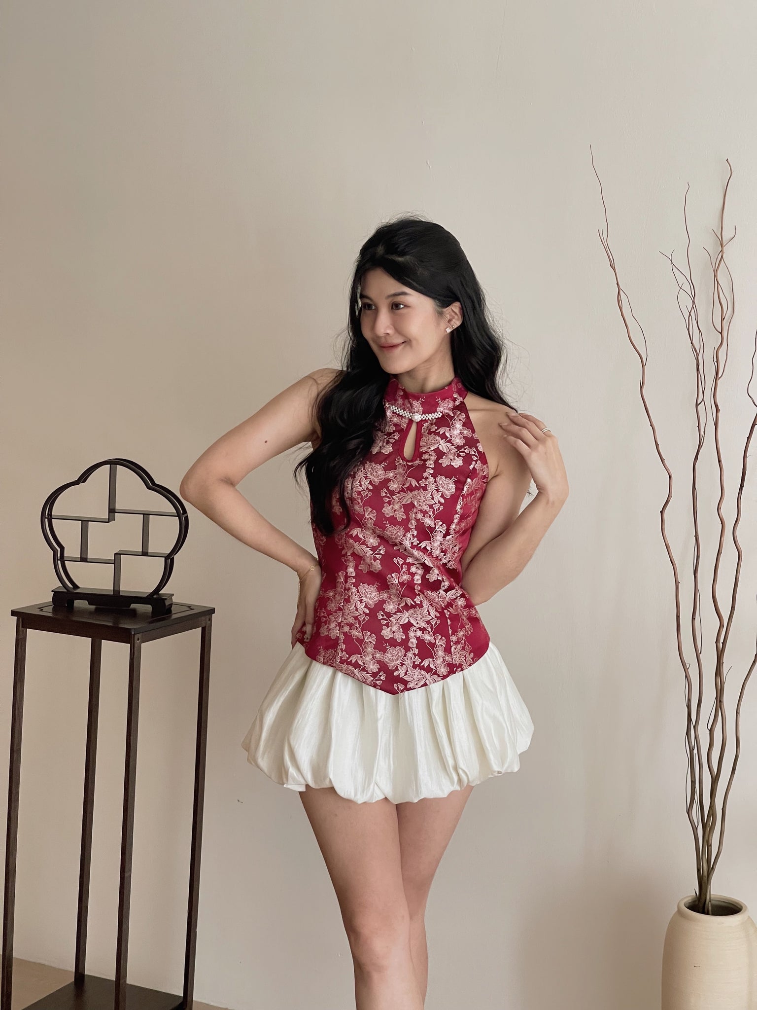 Moonlit Bloom Satin Top / 玉兰映月-高雅光泽锦缎旗袍上衣