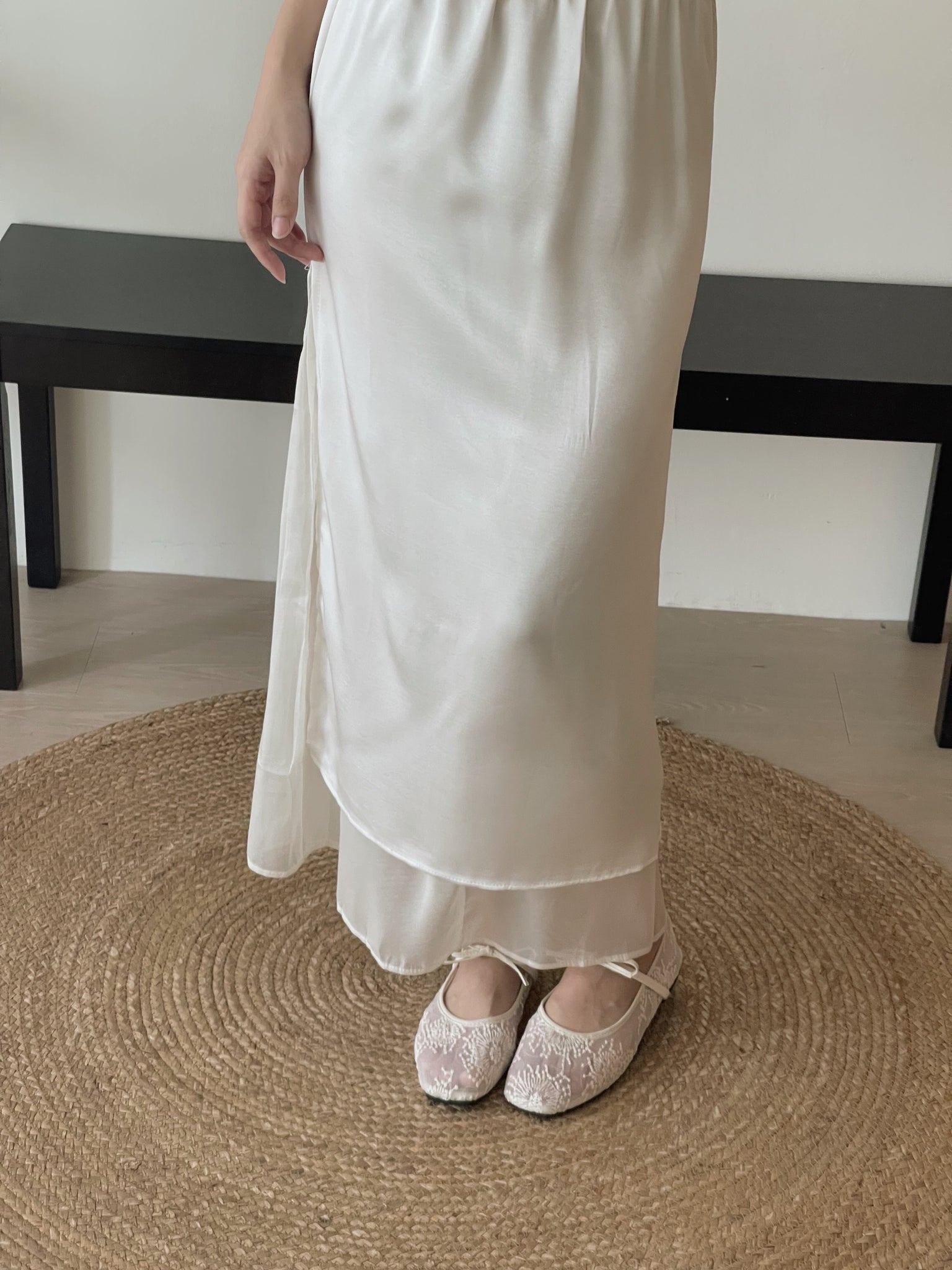 Satin Mesh Layers Skirt / 欧根纱缎面双层半身裙