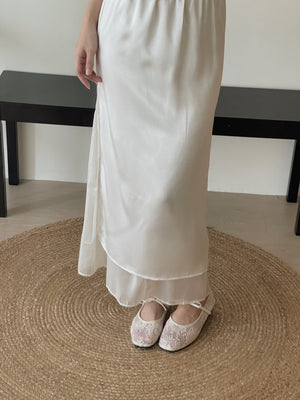 Satin Mesh Layers Skirt / 欧根纱缎面双层半身裙