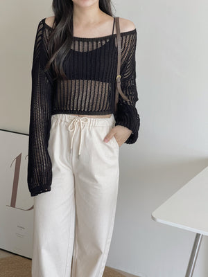 Hollow Wide Shoulder Top / 镂空落肩长袖衫