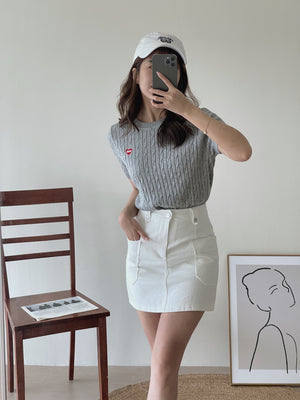 Lovey Cable Knit Tshirt / 爱心刺绣麻花T恤