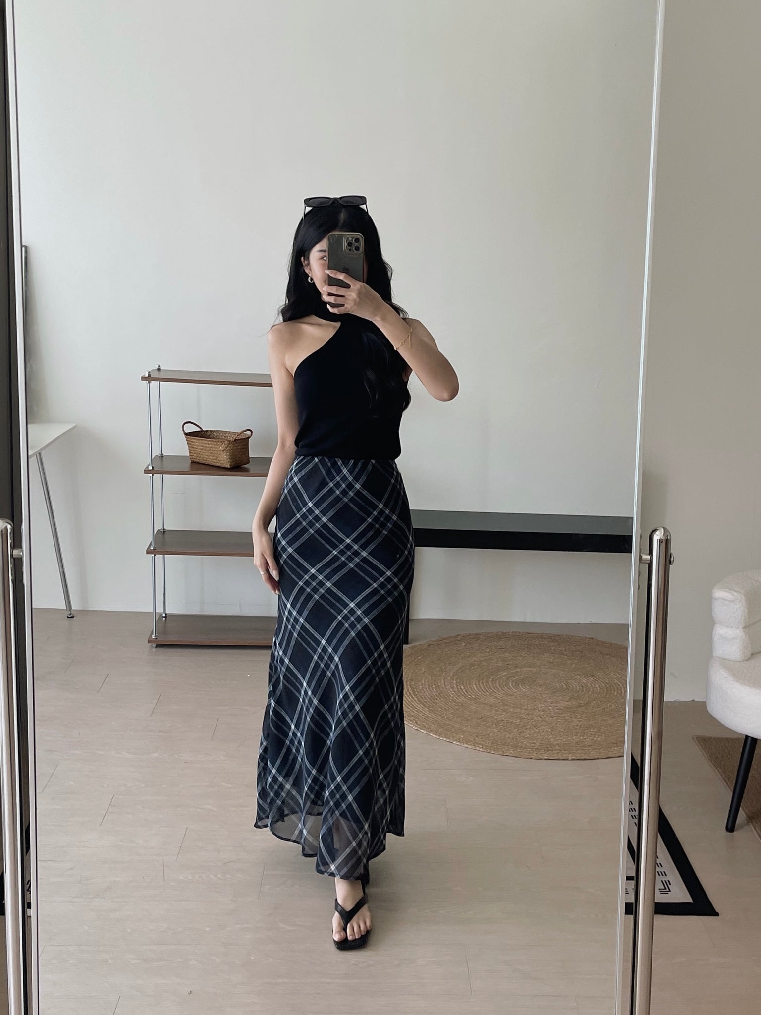 Soft Plaid Mesh Fishtail Skirt / 文艺格纹薄纱鱼尾裙