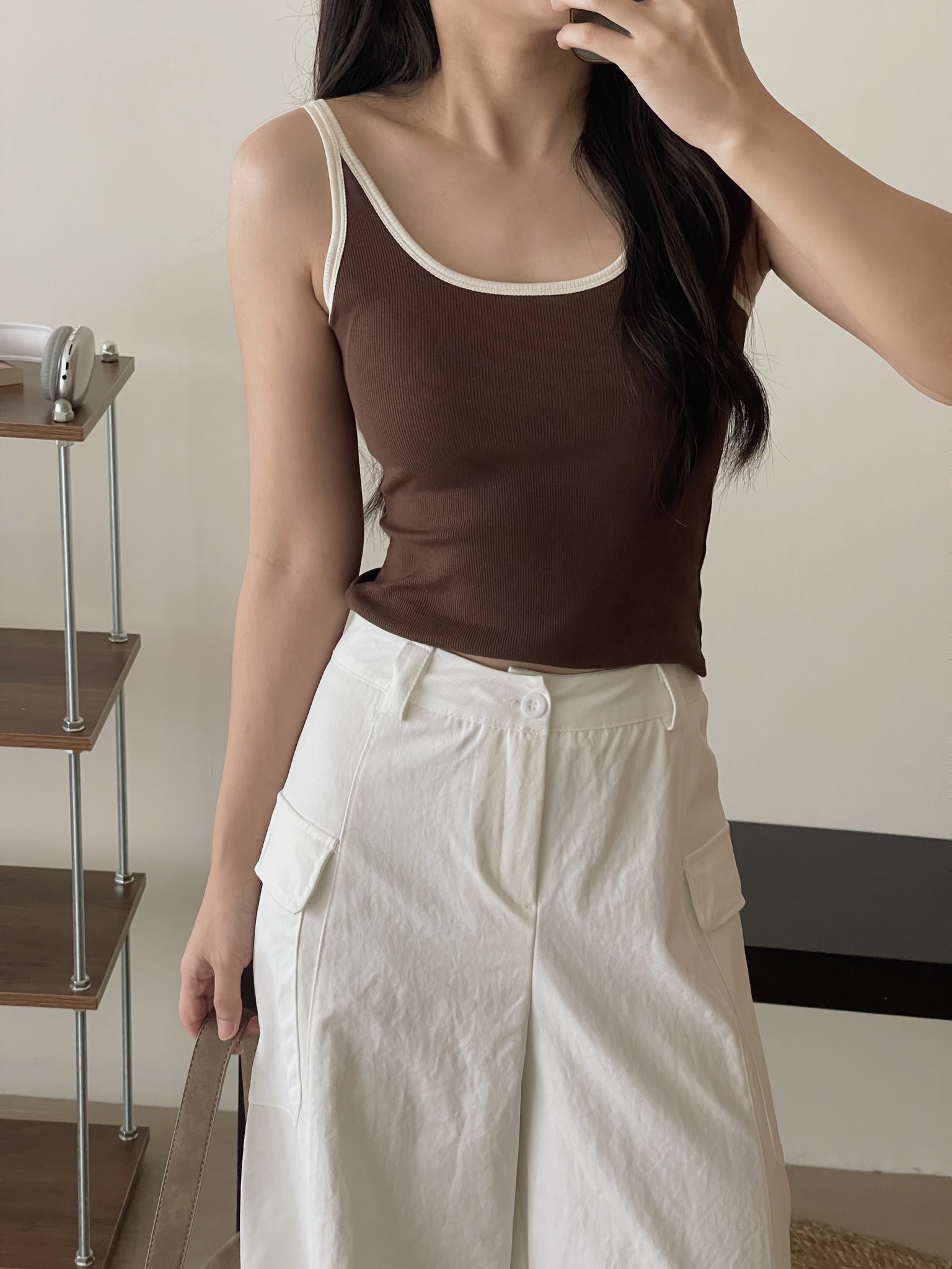 Contrast Trim Padded / 撞色边吊带胸垫背心