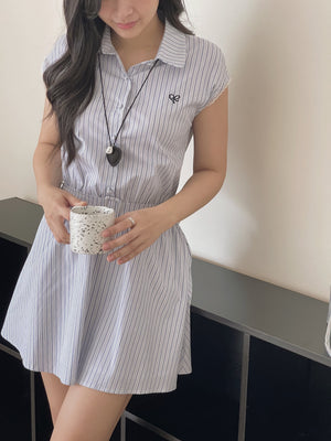 Prep Breeze Collar Dress / 刺绣学院风绑带连衣裙