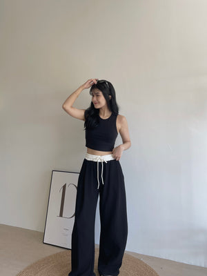Spliced Waist Lounge Pants / 慵懒撞色拼接弯刀裤