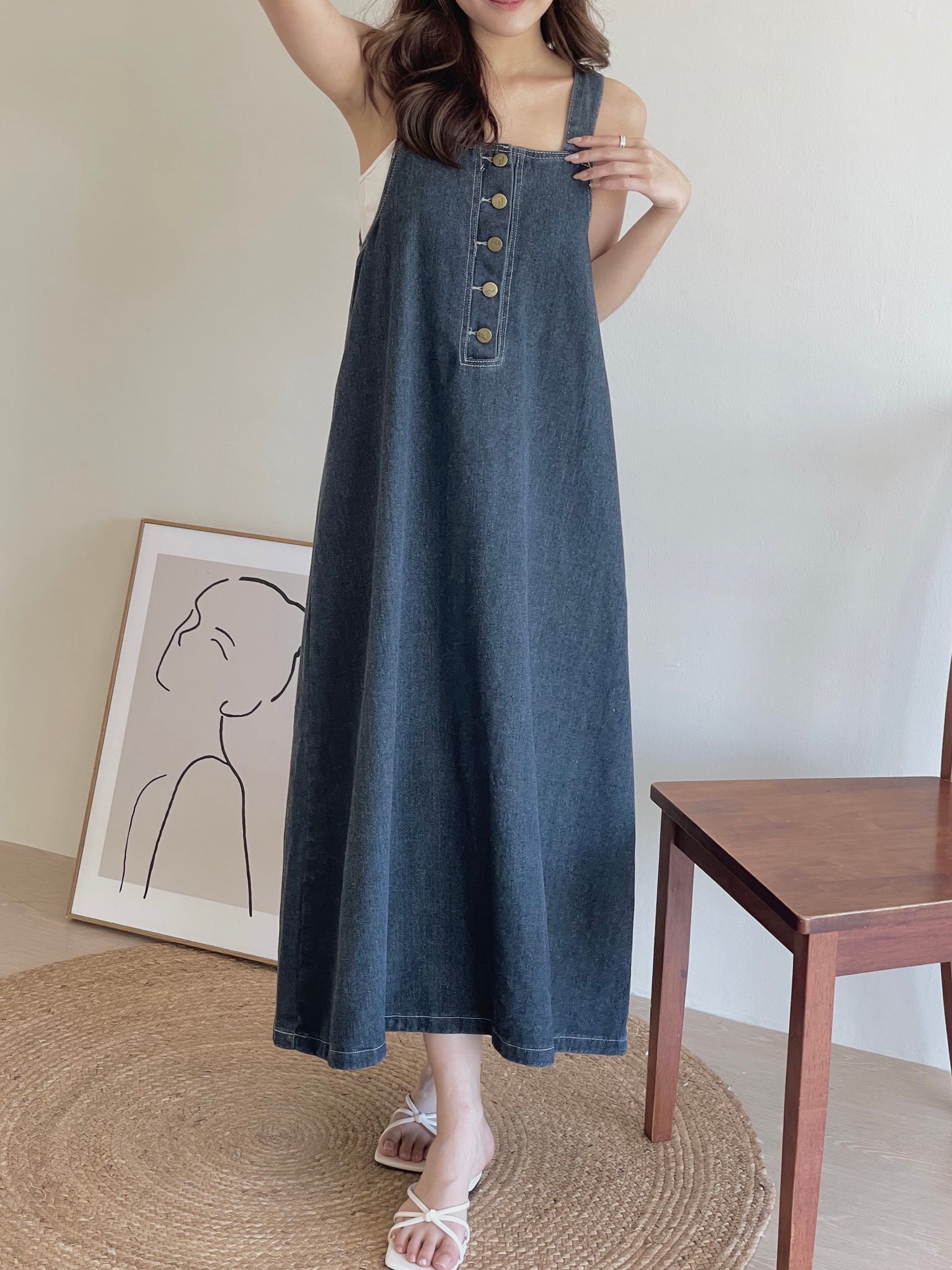 Anaya Denim Dress / 系带牛仔吊带长裙