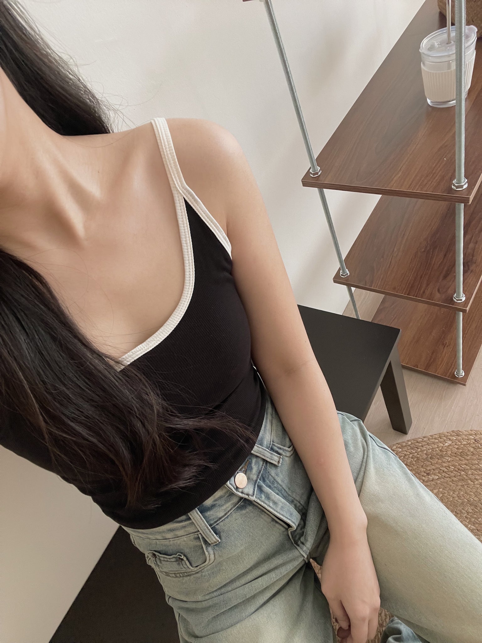 Contrast Trim Padded / 撞色边吊带胸垫背心