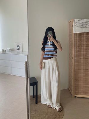 Marilyn Contrast Knit Top / 撞色条纹翻领针织背心