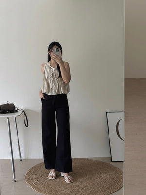 Ribbon Pleated Top / 麻料百褶蝴蝶结上衣