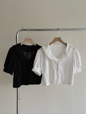 Bertha Flower Embroidered Top  / 花纹浮雕刺绣上衣