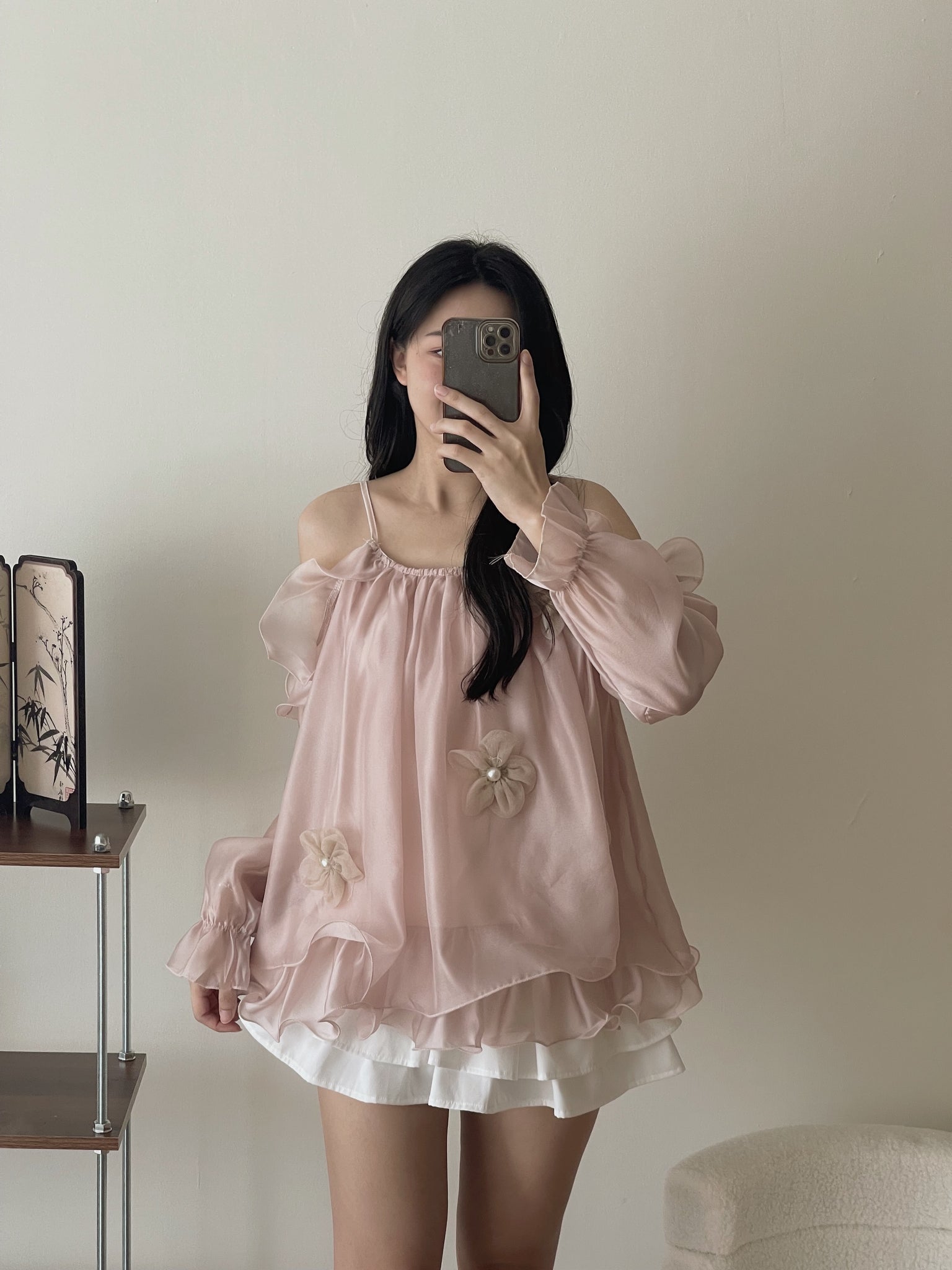 Glowing Tulle Puff Top / 流光纱蓬蓬露肩上衣