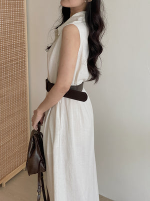 Vintage Belt Maxi Dress / 复古腰带棉麻衬衫长裙
