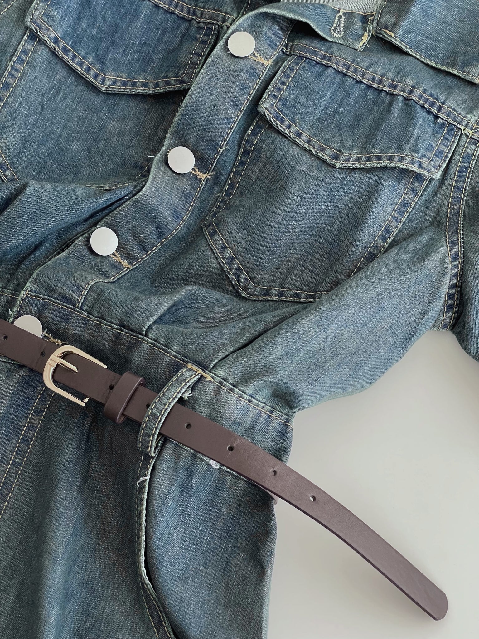 Collar Belted Denim Dress / 港风复古翻领牛仔裙