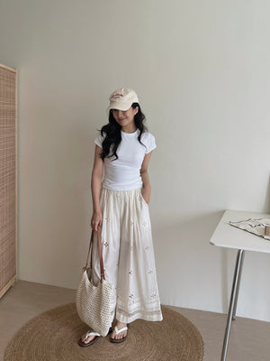 Eyelet Hollow Trousers / 钩花镂空休闲长裤