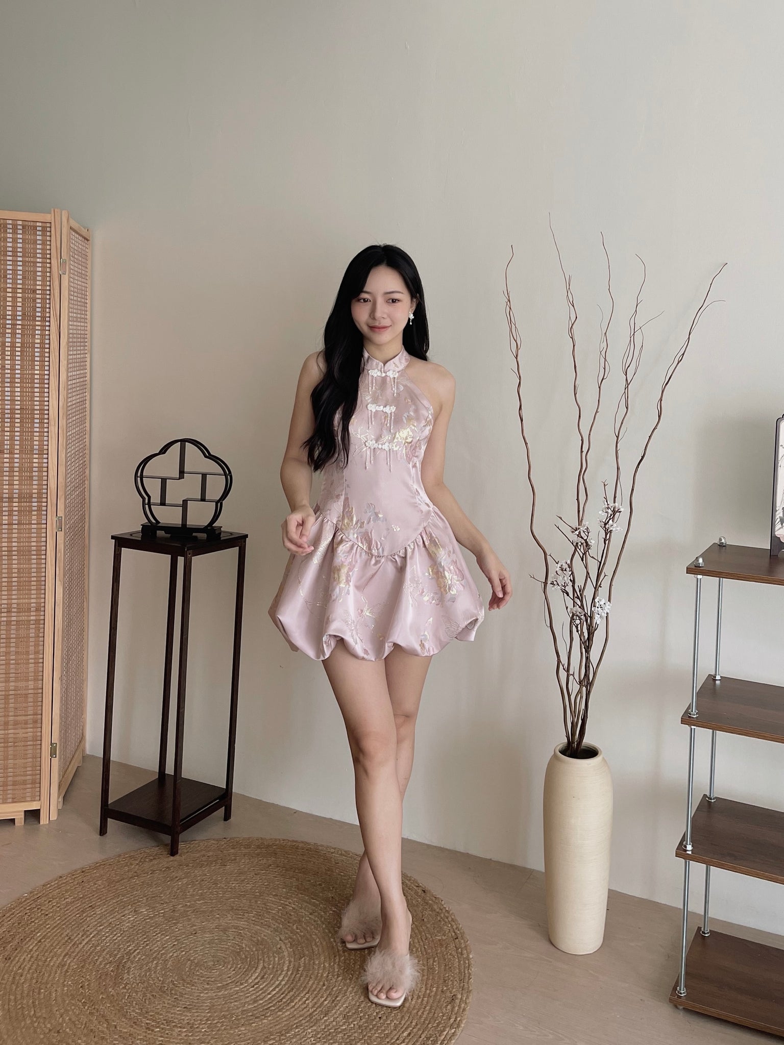 Petal Silhouette Charm Jumpsuit Dress / 【花影娇姿】挂脖花苞连体裙