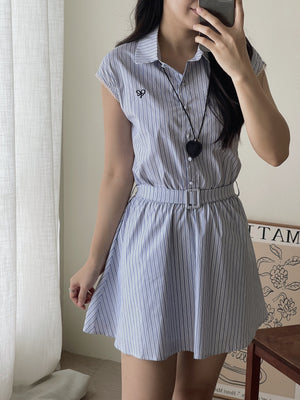 Prep Breeze Collar Dress / 刺绣学院风绑带连衣裙