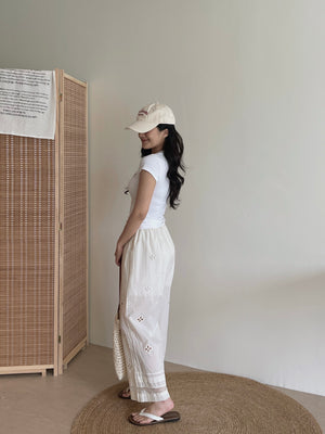 Eyelet Hollow Trousers / 钩花镂空休闲长裤