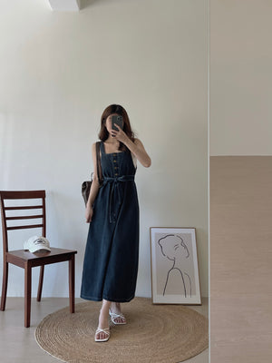 Anaya Denim Dress / 系带牛仔吊带长裙
