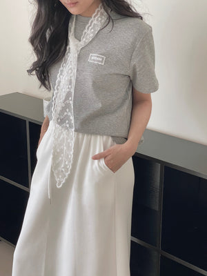Lace Tie Plain Tee / 蕾丝带简约T恤
