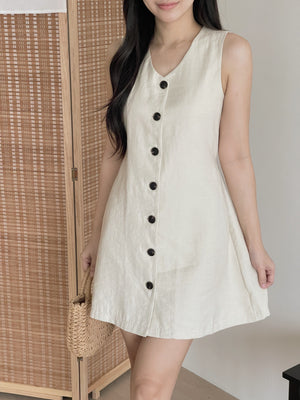 Chic Holiday A-line Dress / A字收腰亚麻裙