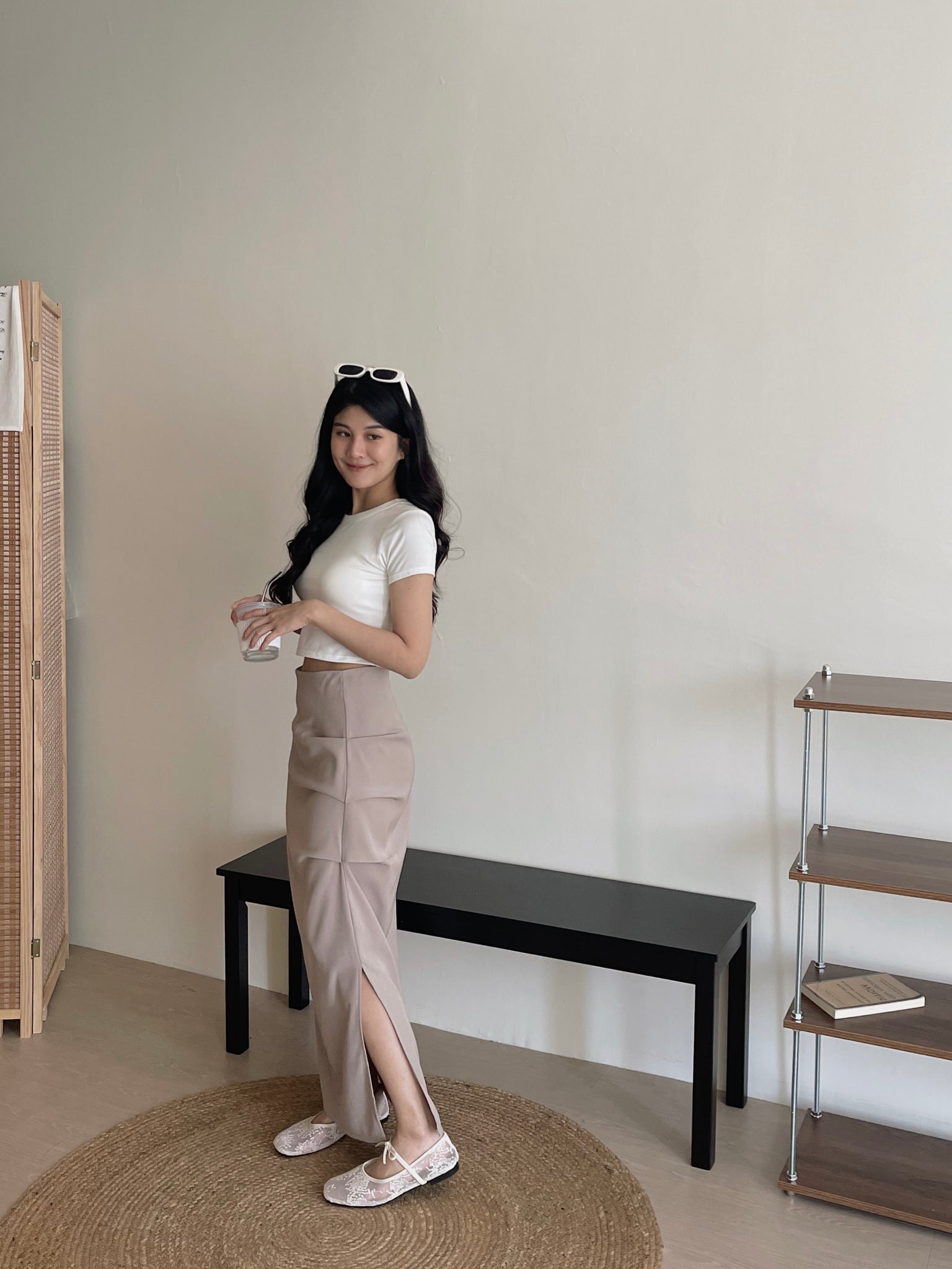 Mannette Extra Long Skirt / 加长版甜酷褶皱修身半裙