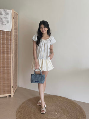 Airy Strip Puff Blouse / 泡泡袖条纹上衣