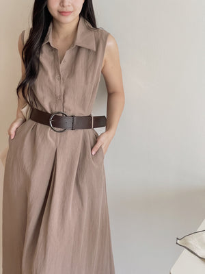 Vintage Belt Maxi Dress / 复古腰带棉麻衬衫长裙
