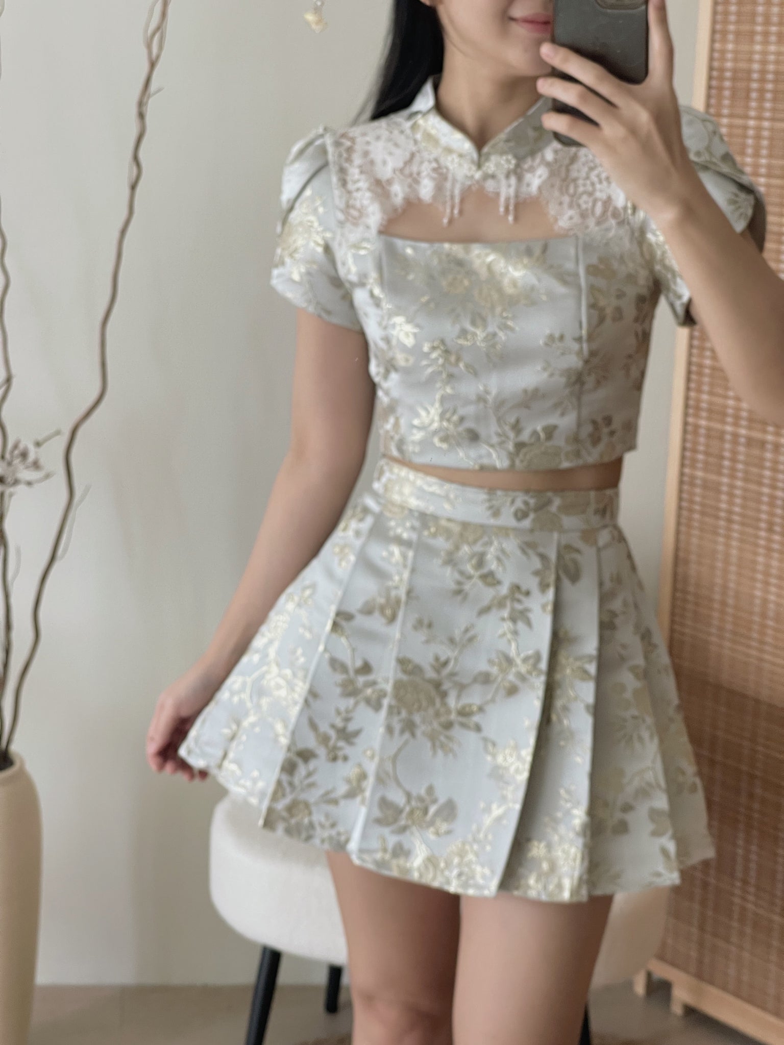 Brocade Spliced Lace Set / 【绣蕊锦裳】拼接蕾丝百褶裙套装